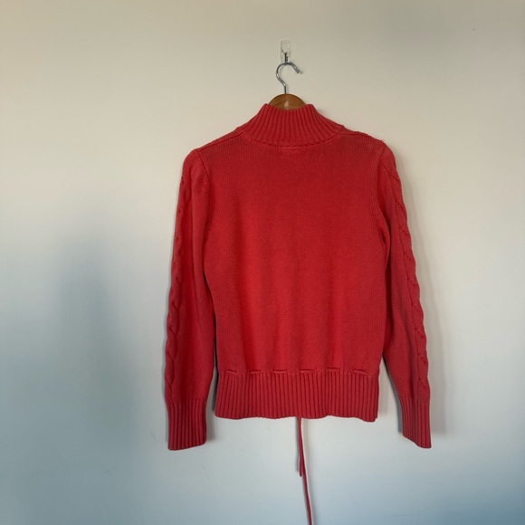 Vintage VTG Style & Co Coral Cable Knit Tie Waist Button Up Cardigan Sweater - Picture 8 of 15